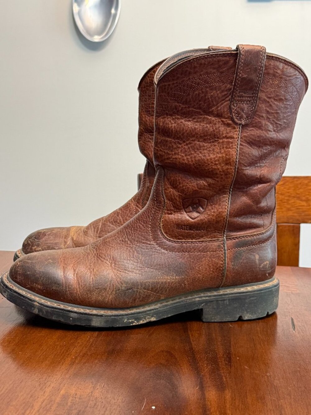 Ariat Mens 9D Waterproof Brown Leather Work Boots Western Ranchcore Cowboy 4275